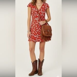 Topshop Floral Print  Button Down Short Sleeve Flowy Boho Dress